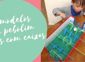 3 modelos de pebolim feitos com caixas