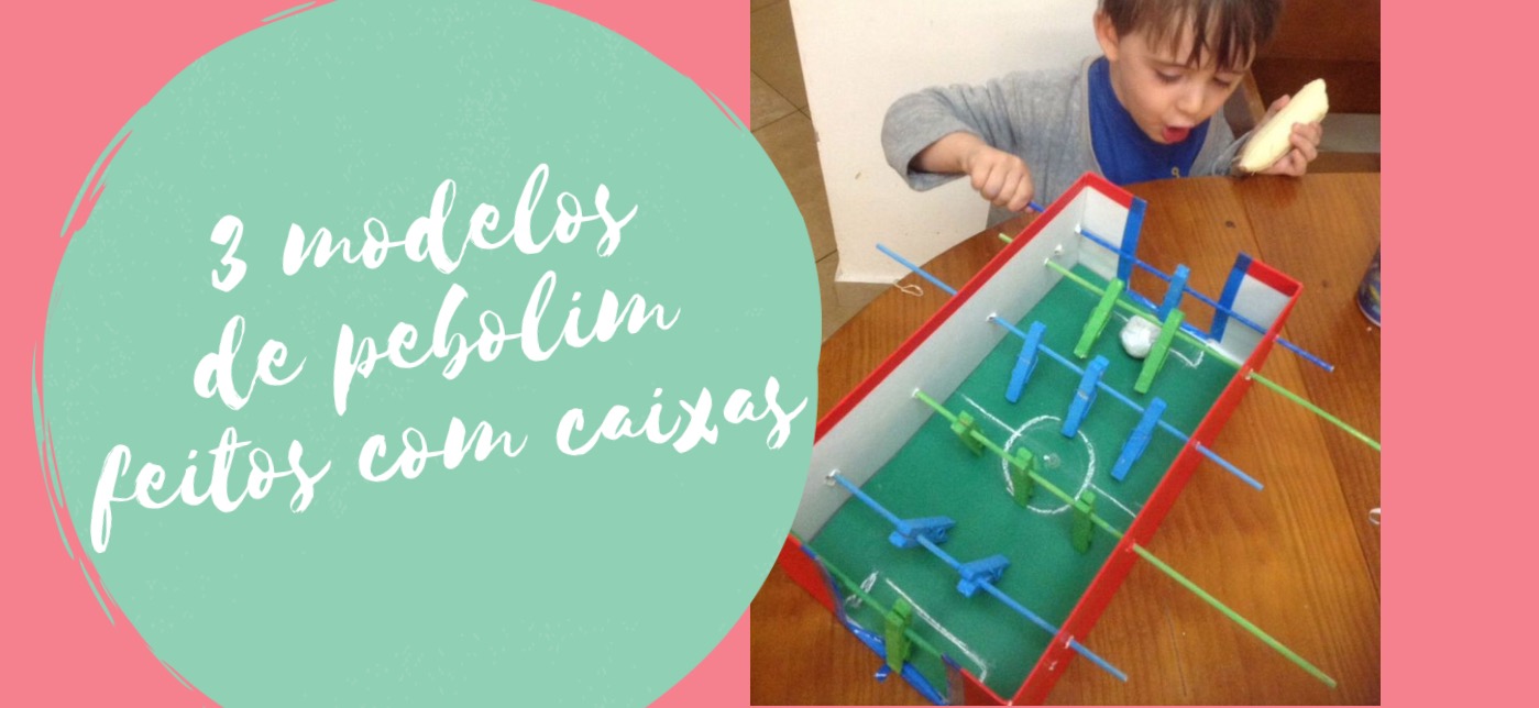 3 modelos de pebolim feitos com caixas